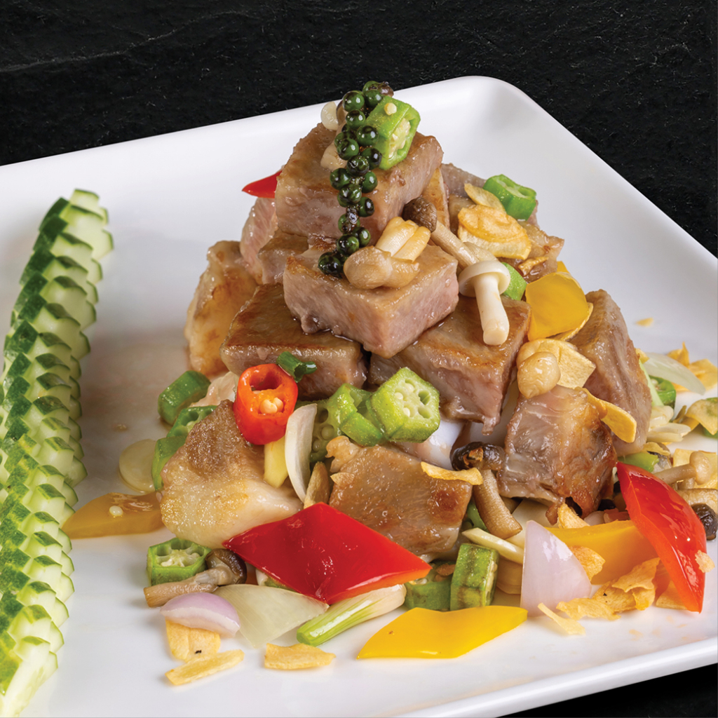 Stir-fried wagyu beef with Okra