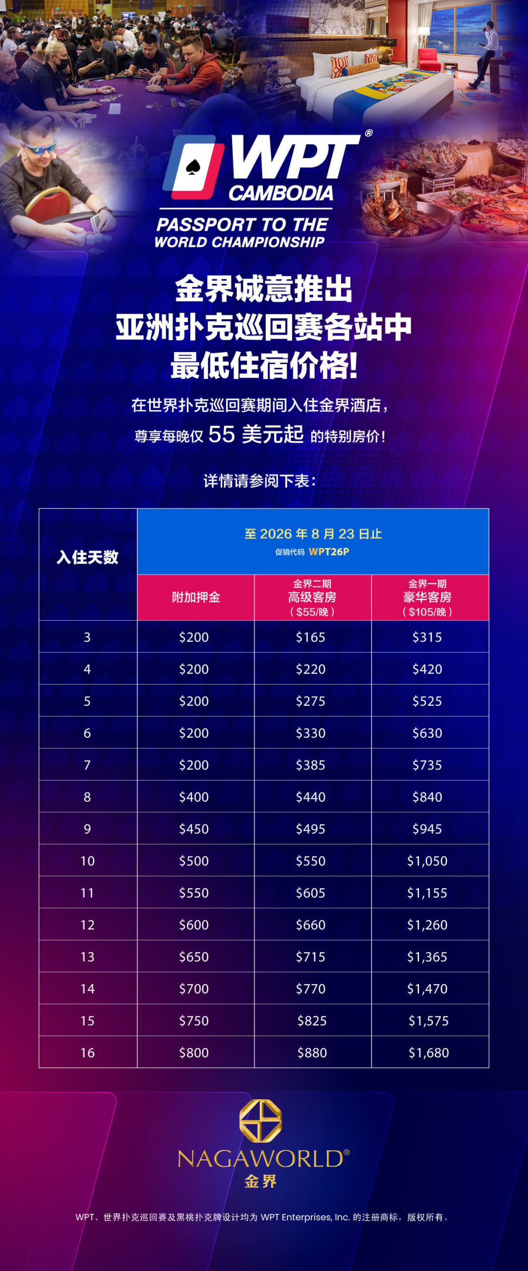 WPT 特别客房套餐 金界